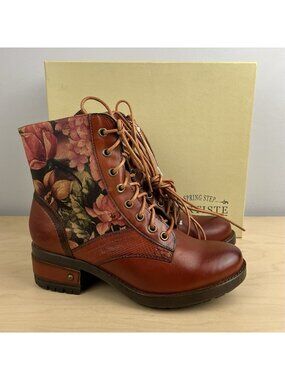 Spring Step L’artiste Women’s Size 37 6.5-7 Marty Floral Leather Ankle Boots NWB